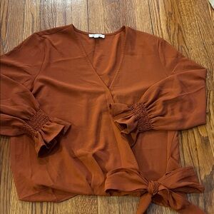 Burnt Orange Wrap Blouse with Tie Detail
